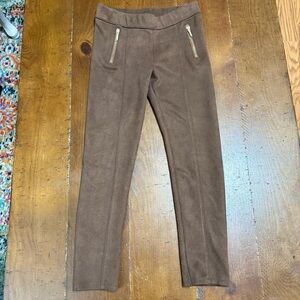 Janie and Jack Suede look Brown Leggings with Gold Zippers